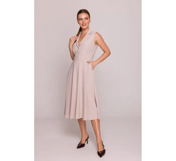 Košilové šaty ve střihu béžové model 21154751 - STYLOVE