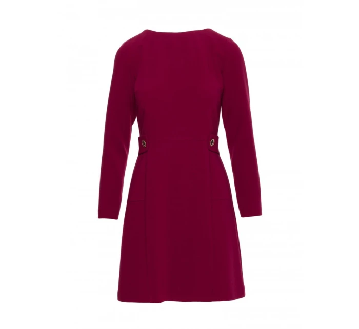 S419 Šaty s ozdobnými knoflíky v pase - bordó