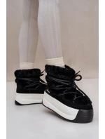 Kožené Dámské Sněhule Na Silné Podešvi S Kožešinou Big Star Černé Kožené Dámské Sněhule Na Silné Podešvi S Kožešinou Big Star Černé