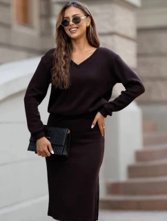 Dámský úpletový komplet v čokoládové barvě se sukní (82103)