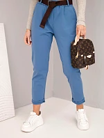 Dámské bavlněné kalhoty s páskem a ohrnutými nohavicemi jeansové