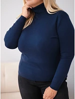 Dámský viskózový svetr Plus Size s rolákem v klasickém střihu modrý Dámský viskózový svetr Plus Size s rolákem v klasickém střihu modrý