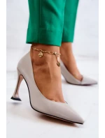 Módní kožené boty na jehlách Světle šedá Tamira