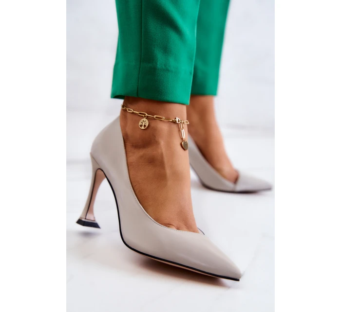 Módní kožené boty na jehlách Světle šedá Tamira