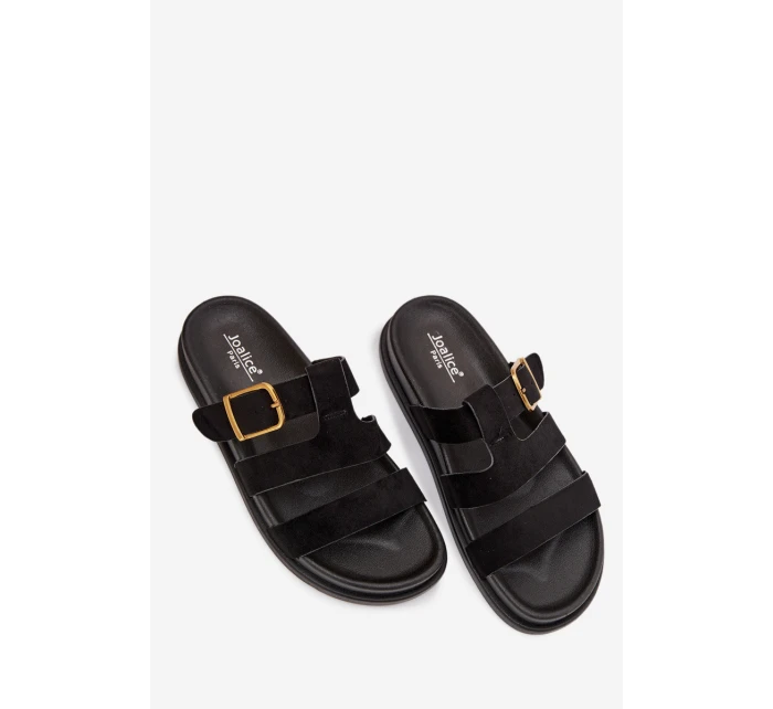 Dámské pantofle s pásky a zlatým Černé model 21919125 - Boto Dámské pantofle s pásky a zlatým Černé model 21919125 - Boto