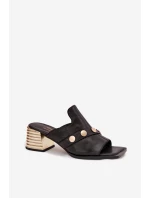 Kožené sandály na podpatku s ozdobnou páskou D&A CR61-3063 Černé