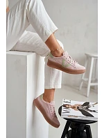 Dámské tenisky z přírodního semiše na platformě model 22069636 růžové - VINCEZA