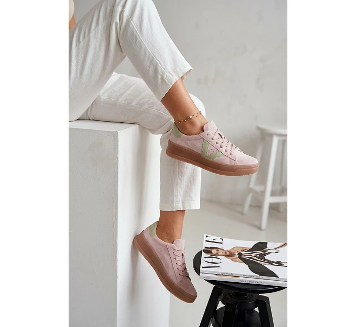 Dámské tenisky z přírodního semiše na platformě model 22069636 růžové - VINCEZA