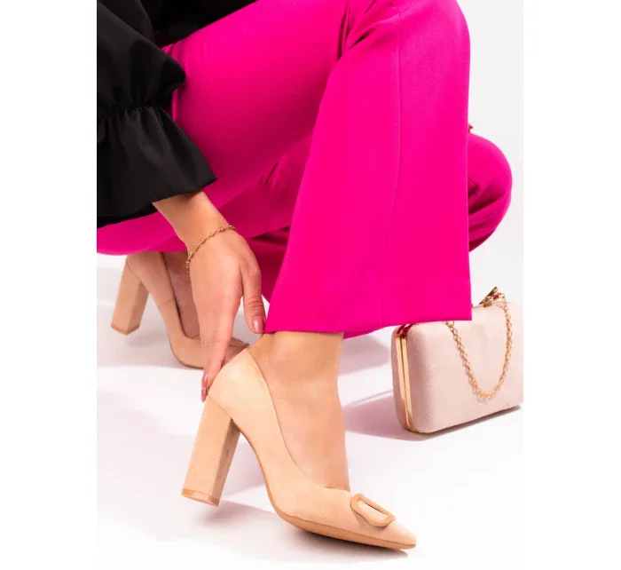 Výborné dámské  lodičky hnědé na širokém podpatku