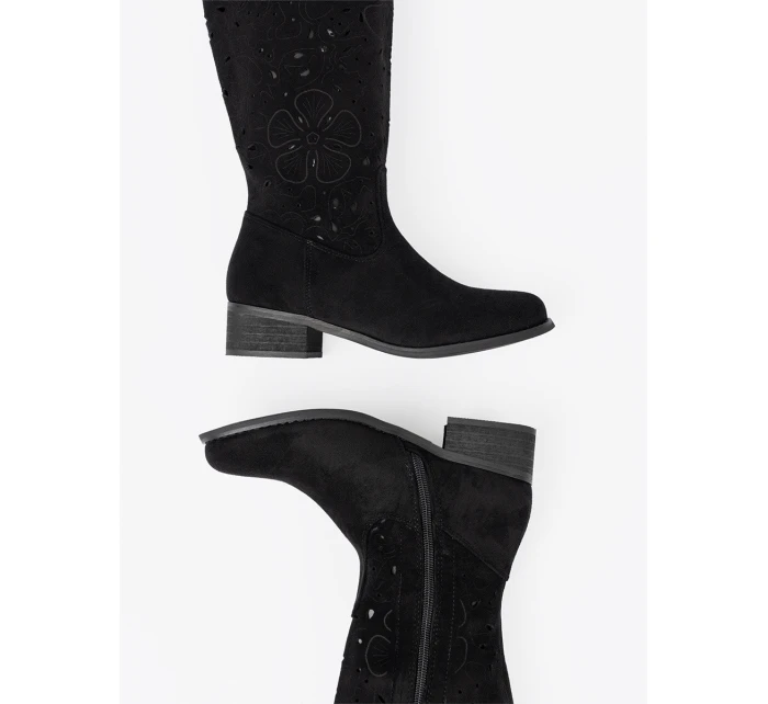 Klasické dámské černé  kozačky na širokém podpatku