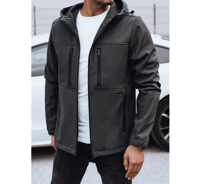 Pánská přechodná softshellová bunda s kapucí tmavě šedá FashionStreet TX4817