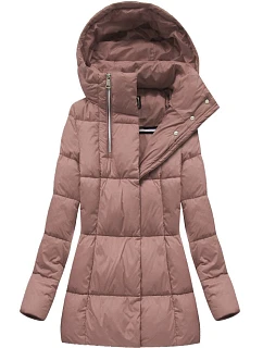 Dámská krátká zimní bunda se zipy starorůžová (7750)