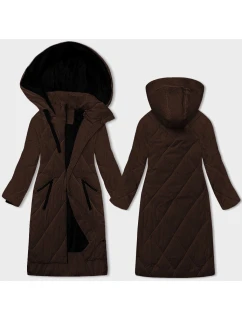 Dlouhá dámská zimní bunda v čokoládové barvě (5M3168-158)