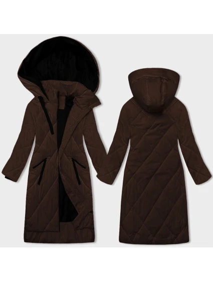 Dlouhá dámská zimní bunda v čokoládové barvě model 21894244 - J.STYLE
