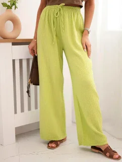Mušelínové kalhoty se širokou nohavicí kiwi