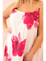 Dámské šaty na ramínka s volánem a květinovým potiskem růžová