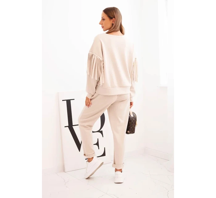 Dámská souprava máslová s třásněmi na rukávech béžová Dámská souprava máslová s třásněmi na rukávech béžová