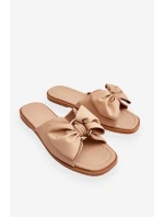 Dámské kožené pantofle s mašlí Béžové model 21616475 - EVENTO