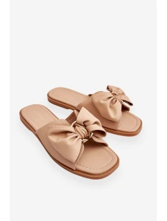 Dámské kožené pantofle s mašlí Béžové model 21616475 - EVENTO