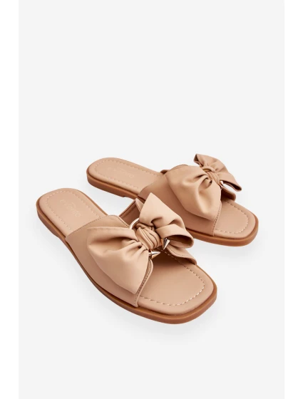 Dámské kožené pantofle s mašlí Béžové model 21616475 - EVENTO