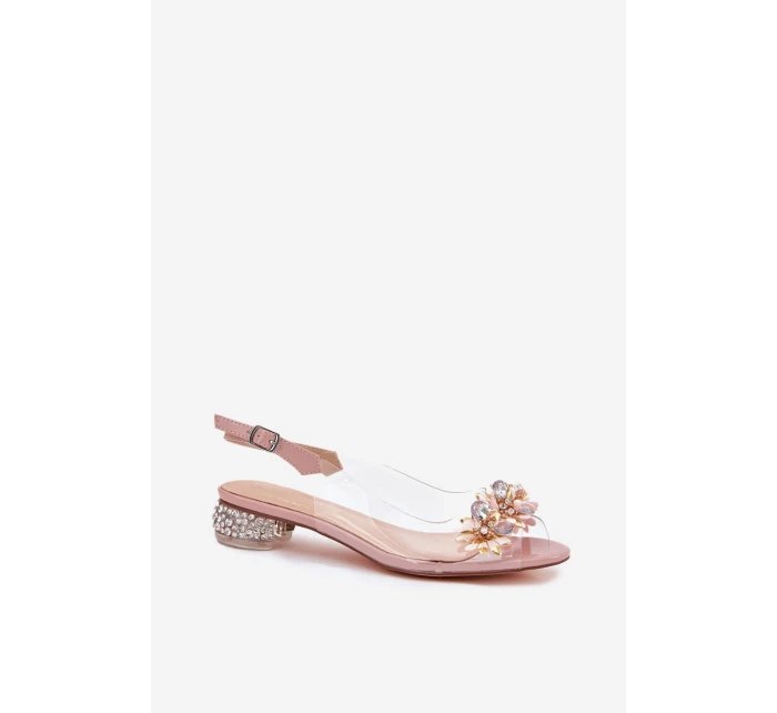 Průhledné sandály na nízkém podpatku se zdobením D&A MR51-709 růžové