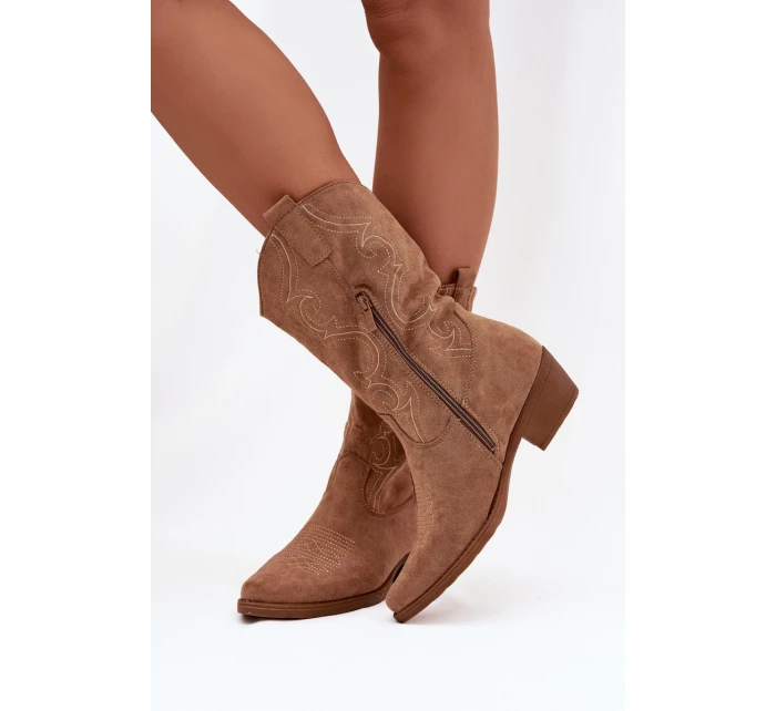 Dámské kotníkové boty cowgirl na podpatku – béžové Lovelle Dámské kotníkové boty cowgirl na podpatku – béžové Lovelle