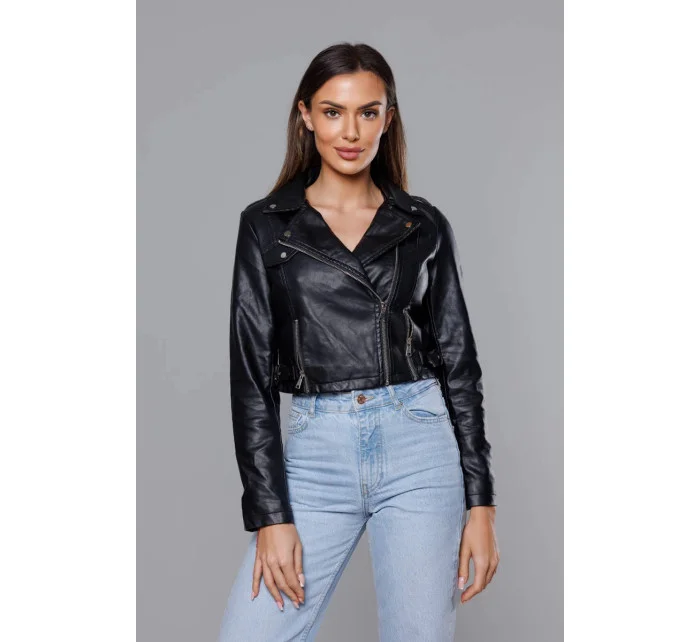 Krátká černá bunda s límcem (11Z8039)