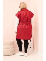 Dámská vesta Plus Size prošívaná s páskem a límcem hnědá