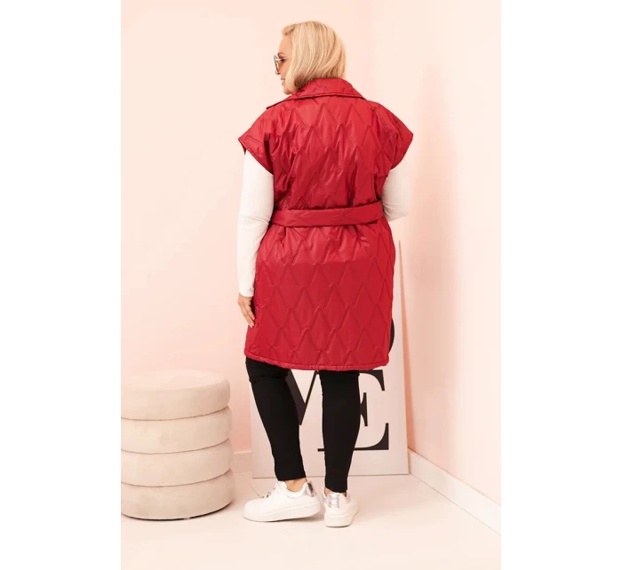 Dámská vesta Plus Size prošívaná s páskem a límcem hnědá