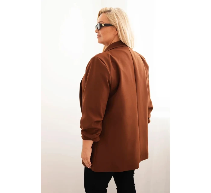 Dámská elegantní plus size sako čokoládová