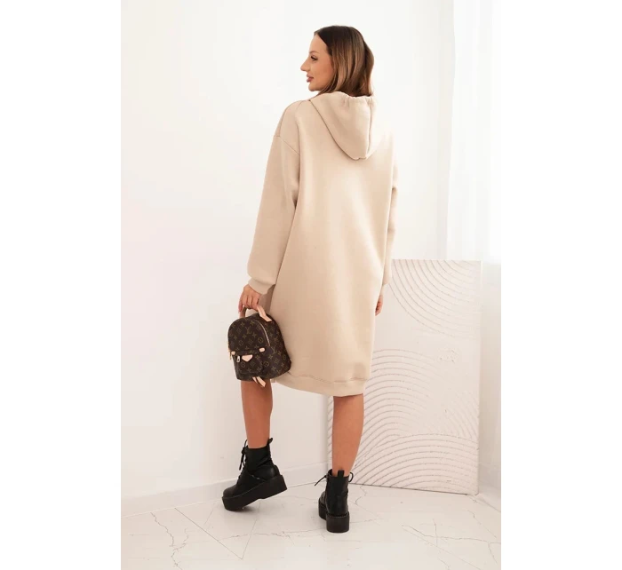 Dámská bavlněná model 21441652 s kapucí zateplená béžová - K-Fashion