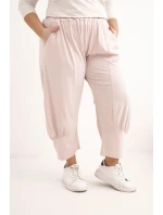 Dámské kalhoty Plus Size s nízkým sedem a gumou v pase tmavě pudrově růžové