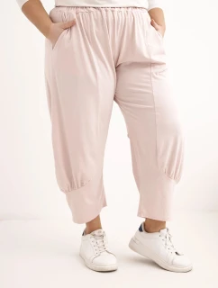 Dámské kalhoty Plus Size s nízkým sedem a gumou v pase tmavě pudrově růžové