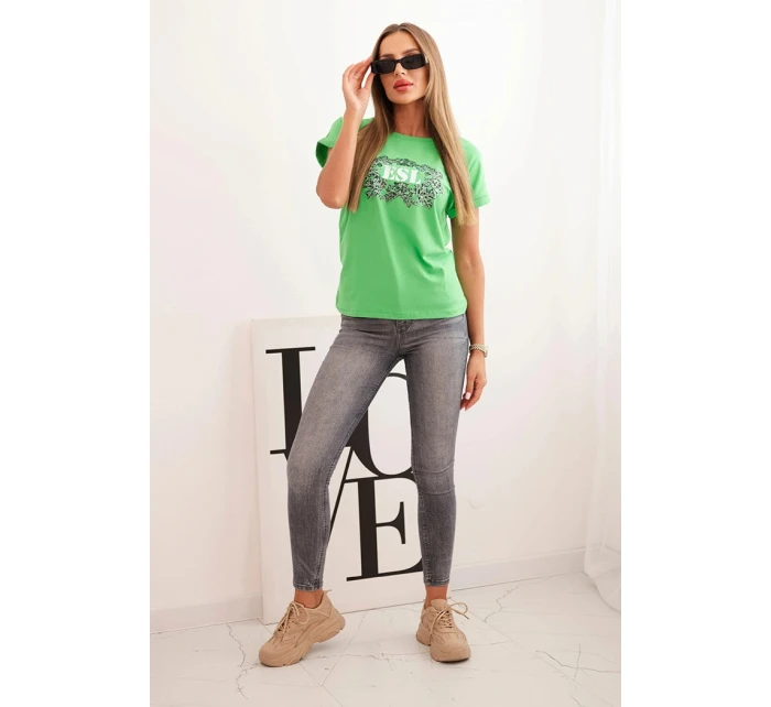 Dámská bavlněná halenka s ozdobným potiskem model 22014293 zelená - K-Fashion