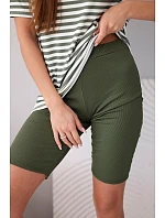Dámský viskózový pruhovaný komplet s krátkým rukávem a kraťasy khaki
