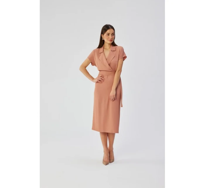 model 19647403 Košilové šaty s páskem na zavázání růžové - STYLOVE