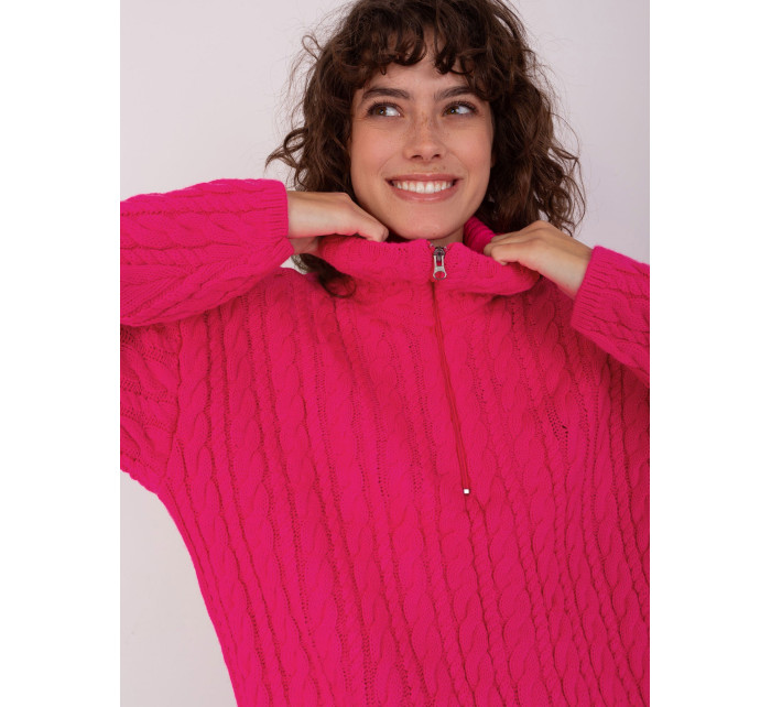 Fluo růžový dámský svetr s kabely