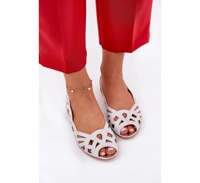 Dámské perforované baleríny s otevřenou špičkou Calgis – stříbrné