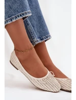 Dámské baleríny s pletením a mašlí model 21836971 – ecru - Kesi
