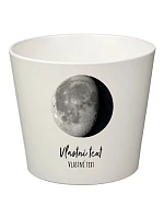 Bílý keramický květináč s měsíční fází - malý