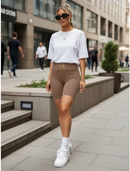 Dámské sportovní cyklistické kraťasy v barvě kamelové, FashionStreet SY0558 Dámské sportovní cyklistické kraťasy v barvě kamelové, FashionStreet SY0558