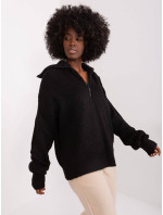 Černý volný dámský svetr s rozepínacím rolákem (0374)