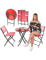 SADA BALKONOVÉHO NÁBYTKU KULATÝ STŮL A 2 SKLÁDACÍ ŽIDLE ČERVENÁ
