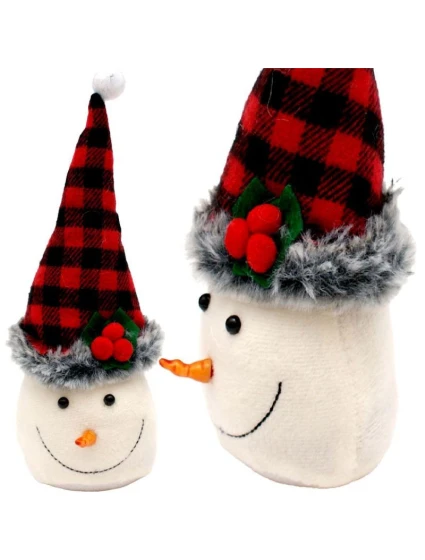 DEKORATIVNÍ SNĚHULÁK 20CM S ČERVENOČERNOU KOSTKOVANOU ČEPICÍ DEKORATIVNÍ SNĚHULÁK 20CM S ČERVENOČERNOU KOSTKOVANOU ČEPICÍ