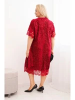 Dámská Plus Size šaty s flitry a krajkovým model 21486192 bordová - K-Fashion