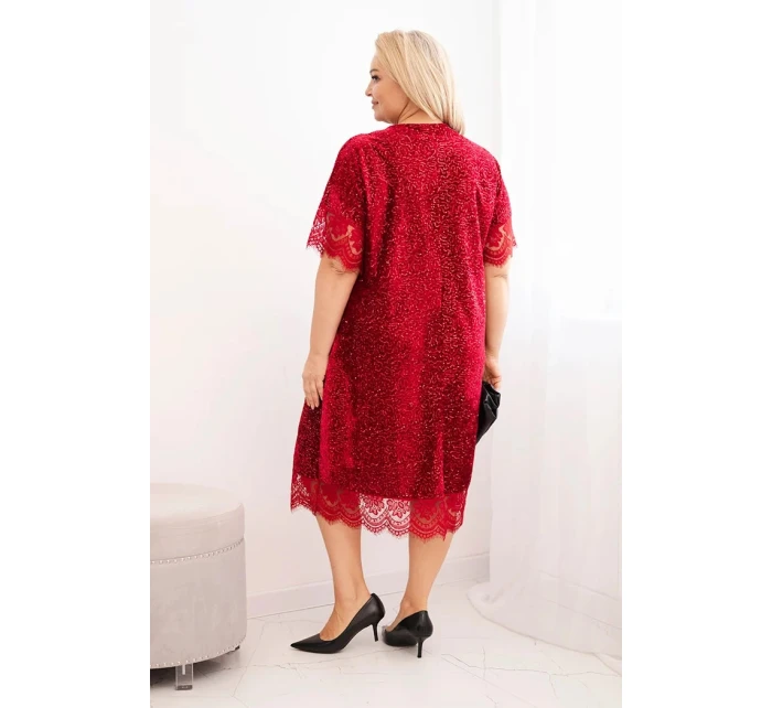 Dámská Plus Size šaty s flitry a krajkovým model 21486192 bordová - K-Fashion