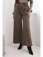 Dámské elegantní kalhoty s páskem a širokou nohavicí fango Dámské elegantní kalhoty s páskem a širokou nohavicí fango