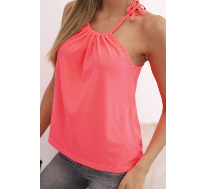 Dámská bavlněná tílko s vázáním u krku růžový neon Dámská bavlněná tílko s vázáním u krku růžový neon