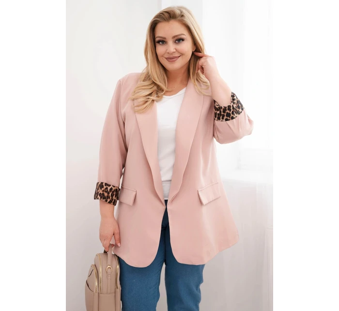 Dámská model 21959082 bunda Plus Size s podšívkou v leopardím vzoru tmavě pudrově růžová - K-Fashion
