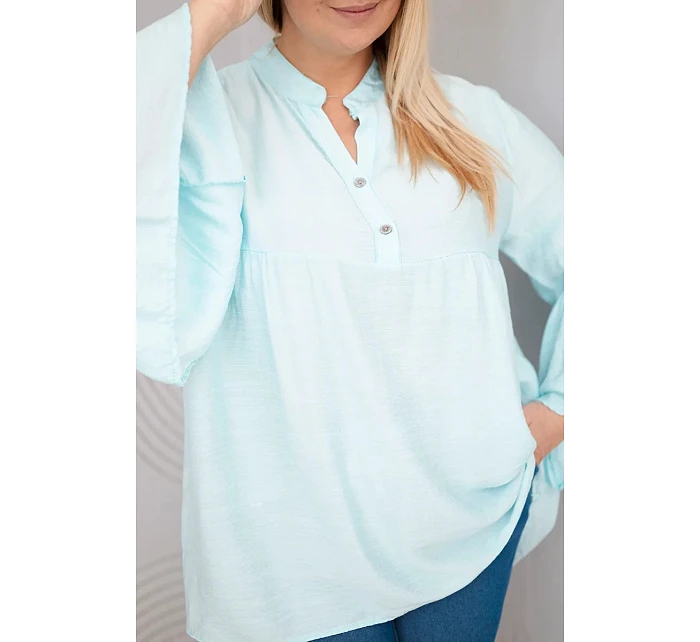 Dámská viskózová halenka ve velikosti Plus Size s volánkovým rukávem a výstřihem do V mentolová